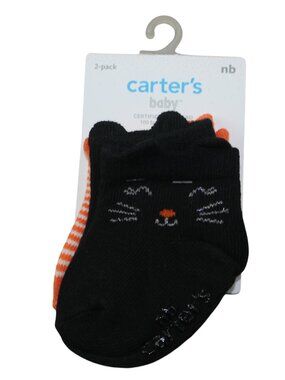 Carter's Halloween Socks 2-Pack Baby Girls Size NB Newborn Black Cat Striped NWT